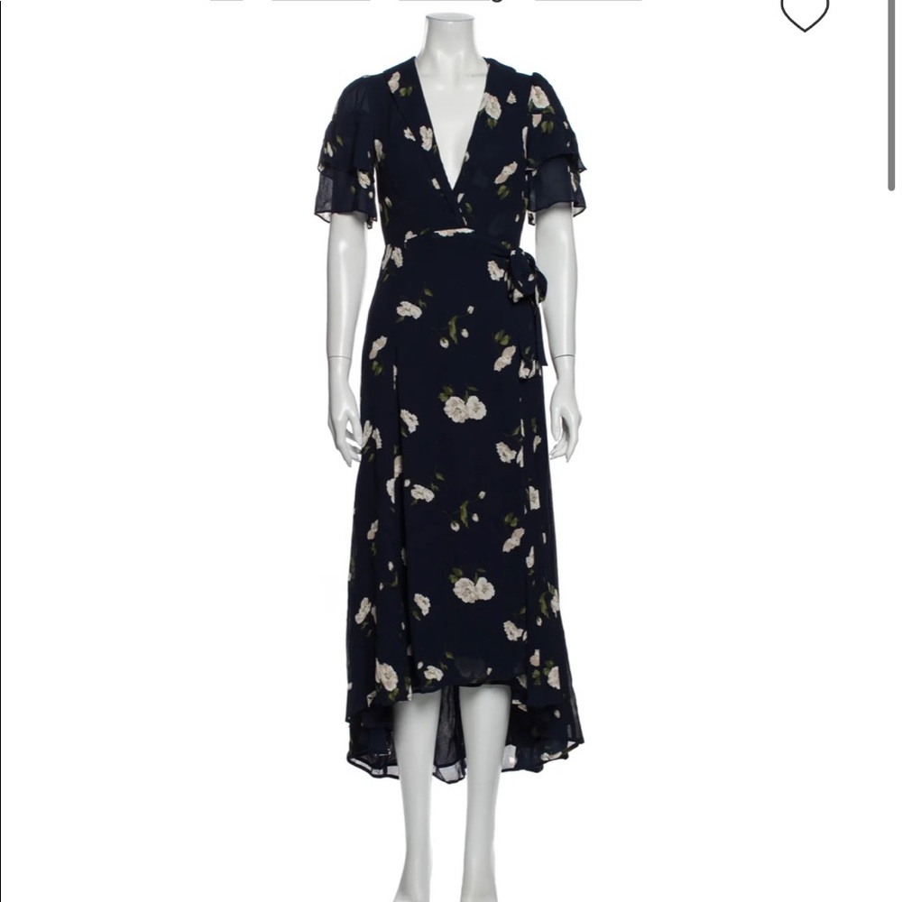 Navy blue floral maxi wrap dress